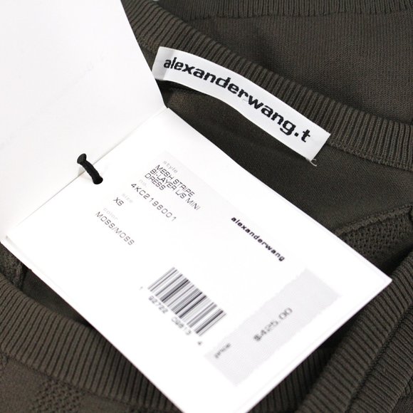 Alexander Wang Mesh Stripe Bi-Layer Long Sleeve Knit Mini Dress Moss X-Small NEW - Picture 7 of 9